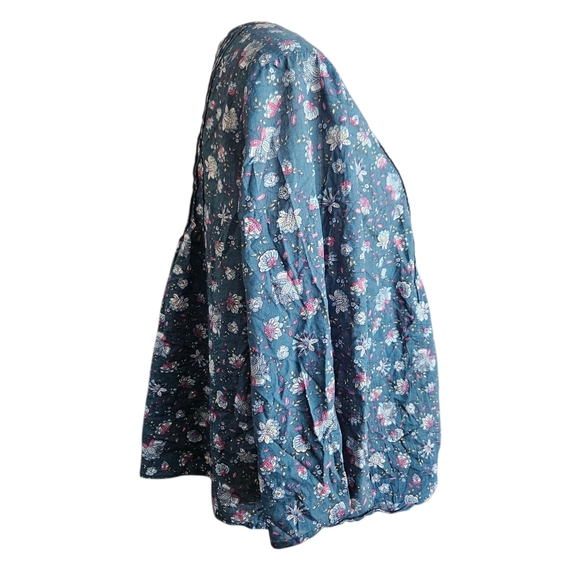 J. Jill Women Floral Pintuck Round Neck 100% Cotton Blouse Medium - Picture 4 of 10